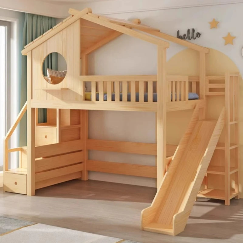 Lit Cabane Bois + Toboggan