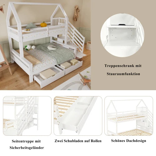 Lit Superposé Cabane + Rangements - 252,5L x 144,5l x 213,5H cm