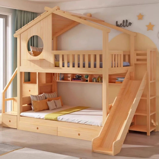 Lit Cabane Bois + Toboggan