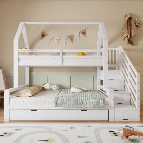 Lit Superposé Cabane + Rangements - 252,5L x 144,5l x 213,5H cm