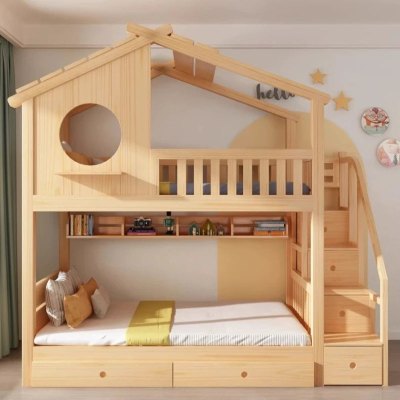 Lit Cabane Bois + Toboggan