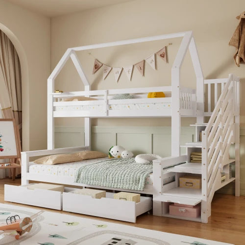 Lit Superposé Cabane + Rangements - 252,5L x 144,5l x 213,5H cm