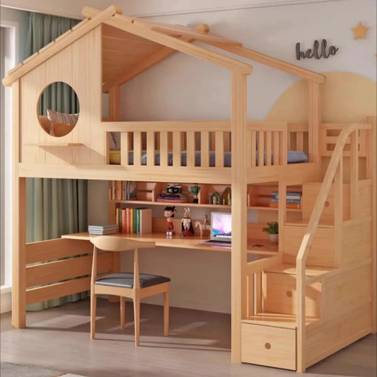 Lit Cabane Bois + Toboggan