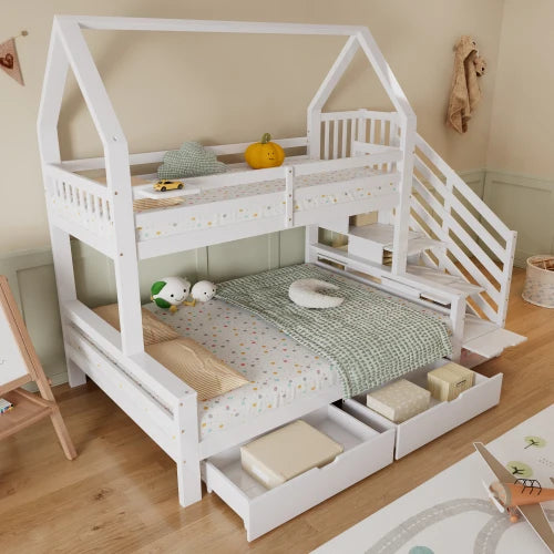 Lit Superposé Cabane + Rangements - 252,5L x 144,5l x 213,5H cm